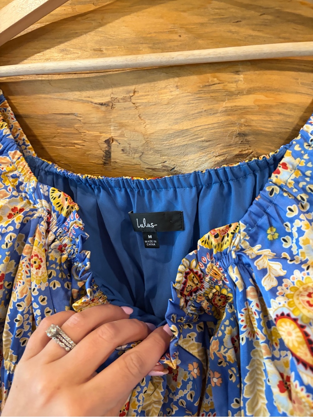 Lulus Staying Cute Blue Paisley Satin Ruffled Long Sleeve Top size Medium - Picture 4 of 5